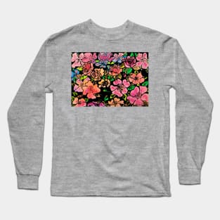 Happy Black Rose Watercolor Pattern Long Sleeve T-Shirt